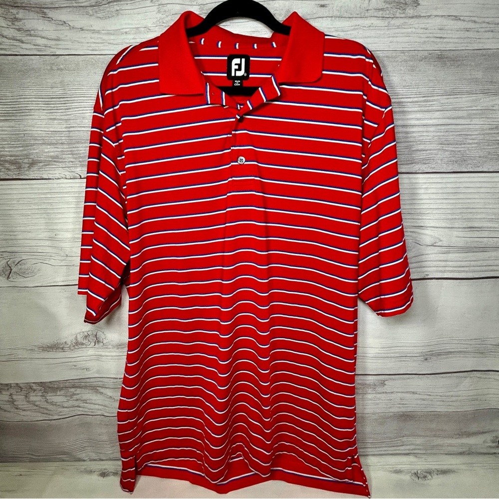 Footjoy Polo Shirt Mens XL Red White Blue Golf Lighweight Performance Stripe